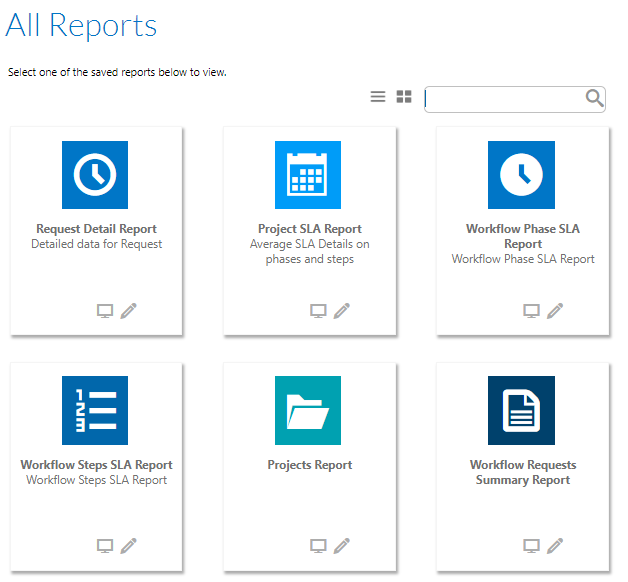 System Reports on the All Reports Page (Card View)