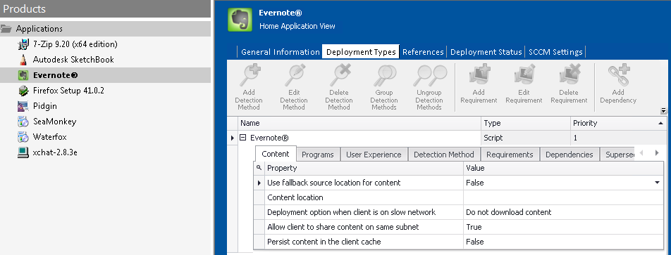 Application View / Deployment Types Tab (Expanded)