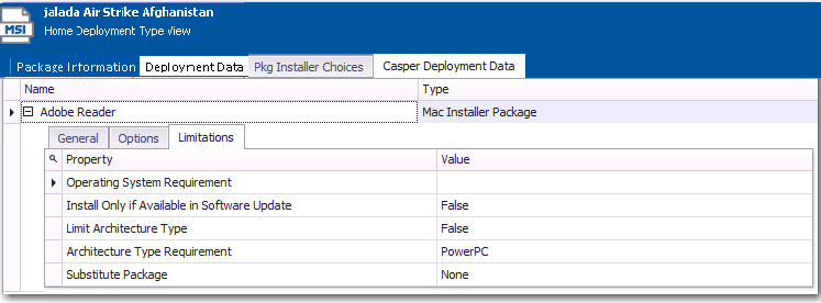 Casper Deployment Data / Limitations Tab