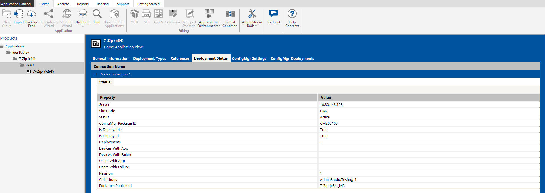 Application View / Deployment Status Tab