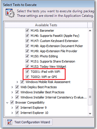 Select Tests to Execute Dialog Box