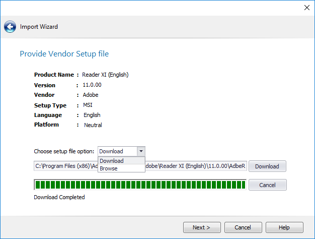 Import Wizard / Provide Vendor Setup file in Package Feed
